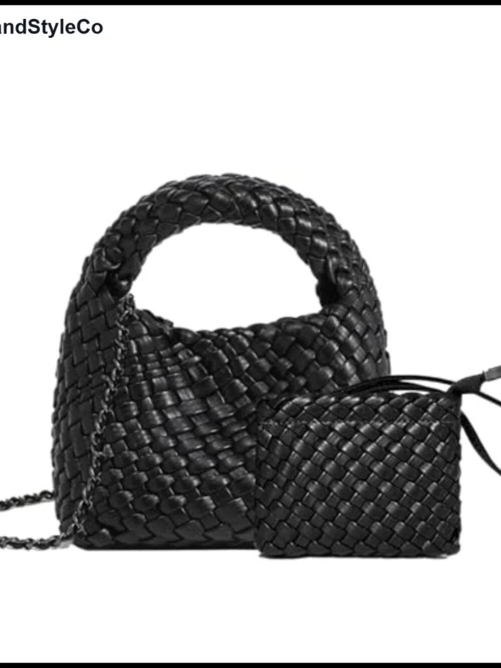 Woven Tote Bucket Bag Vegan Leather Crossbody Shoulder Purse